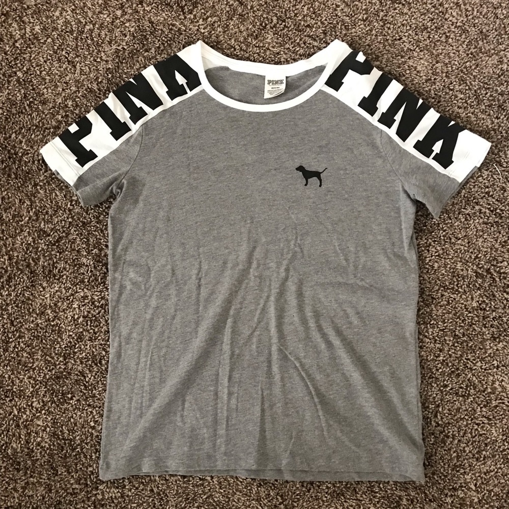 PINK gray and white dog logo shirt